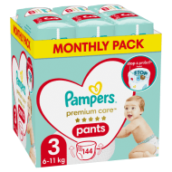 PAMPERS Sauskelnės-kelnaitės Premium Monthly 3 dydis, 144 vnt., 81772331