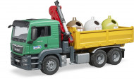 BRUDER MAN TGS sunkvežimis su kranu, ir 3 atliekų konteineriais, 3753