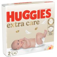 HUGGIES sauskelnės EXTRA CARE 2,  3-6kg, 82 vnt., 2592611