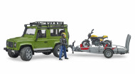 BRUDER automobilis Land Rover Defender su priekaba ir motociklu Scrambler Ducati Full Throttle, 02589