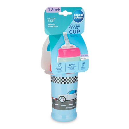 CANPOL BABIES sportinis neišsipilantis puodelis RACING CARS, tamsiai mėlynas, 56/516_blud 56/516_blud