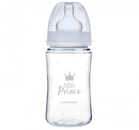 CANPOL BABIES plataus kaklelio buteliukas EASYSTART ROYAL BABY, 240 ml, 35/234_blu 35/234_blu
