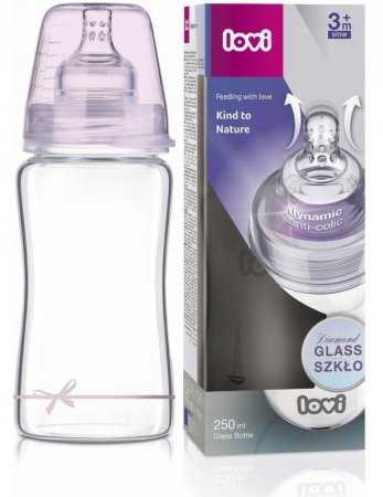 LOVI stiklinis buteliukas DIAMOND GLASS Baby Shower girl, 250 ml, 74/204girl 74/204girl