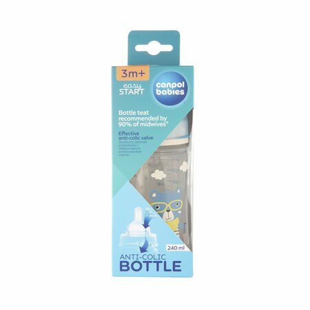 CANPOL BABIES plataus kaklelio buteliukas EASYSTART BONJOUR PARIS, 3 m+, 240 ml, 35/232_blu 35/232_blu