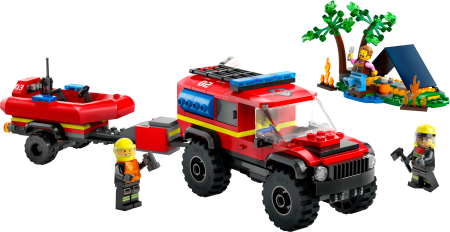 60412 LEGO® City 4x4 Ugniagesių Visureigis Su Gelbėjimo Valtimi 