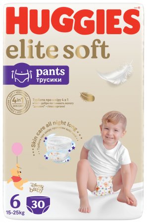 HUGGIES sauskelnės-kelnaitės, Elite Soft, 6 dydis, 15-25kg, 30 vnt, 2659741 2659741