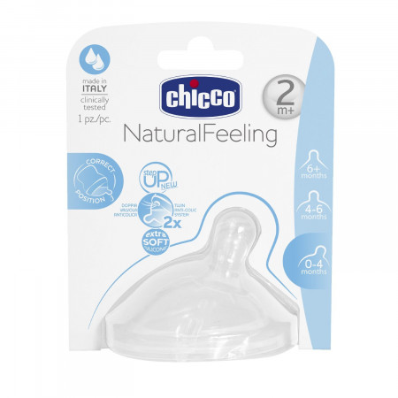 CHICCO žindukas Natural feeling silikoninis 2m+ 1vnt vidutinės tėkmės 00081023100000