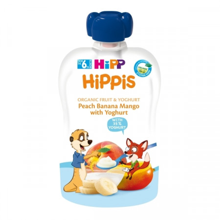 HiPP ekologiška persikų, bananų ir magno tyrelė su jogurtu 6m+ 100g 8680 8680