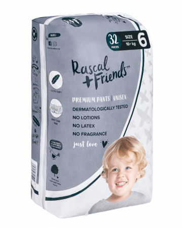RASCAL + FRIENDS sauskelnės-kelnaitės 6 dydis, 16kg+, 32 vnt. 93236