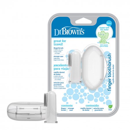 DR. BROWNS silikoninis dantų šepetėlis antpirštis su dėklu,  3 mėn+, 1 vnt., HG010 HG010