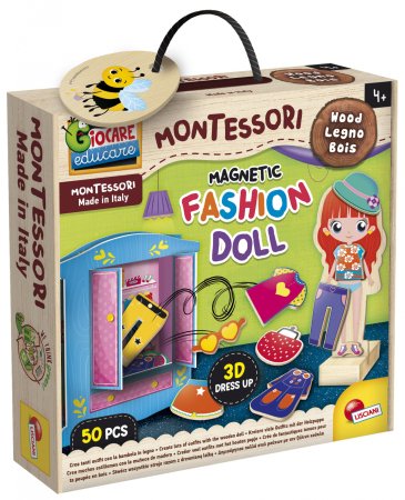 LISCIANI MONTESSORI BABY medinė magnetinė delionė Fashion Doll 50vnt., 98361 98361