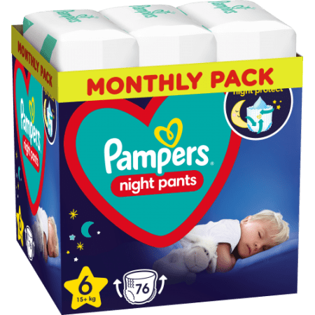 PAMPERS Sauskelnės-kelnaitės Night Monthly 6 dydis, 4x19, 76 vnt., 81758421MP 