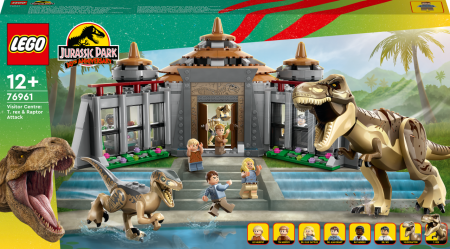 76961 LEGO® Jurassic World™ Lankytojų centras Tiranozauro ir velociraptoriaus ataka 76961