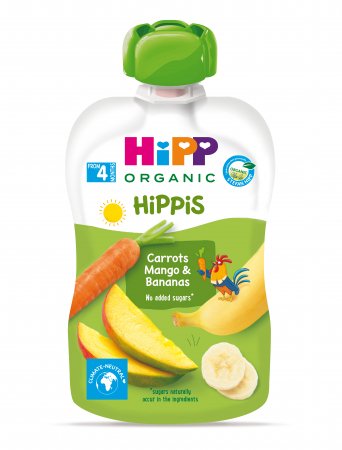 HiPP ekologiška morkų, mangų ir bananų tyrelė, 4m+, 100g, 8530 8530