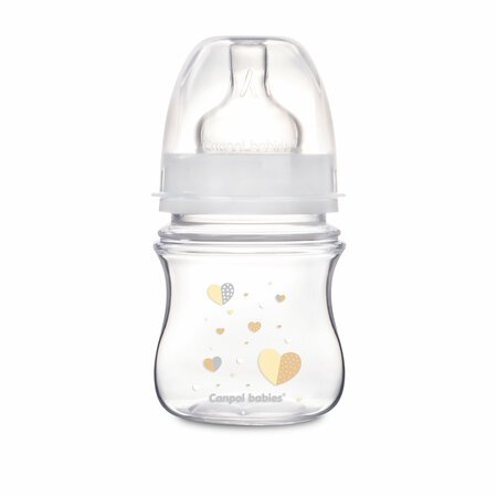 CANPOL BABIES plataus kaklelio buteliukas EASYSTART ANTI-COLIC, beige hearts, 120 ml, 35/216 35/216_bei