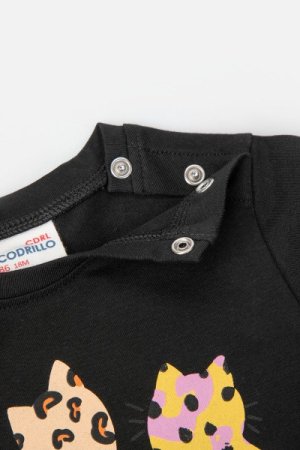 COCCODRILLO marškinėliai ilgomis rankovėmis CITY EXPLORER NEWBORN, juodi, WC4143102CEN-021-0 