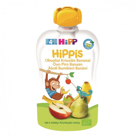 HiPP ekologiška obuolių, kriaušių ir bananų tyrelė 4m+ 100g 8520 8520