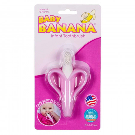 BABY BANANA dantų šepetėlis kūdikiams Banana Pink 3-12 m. BR003P BR003P