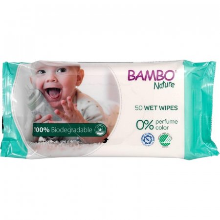 BAMBO biologiškai suįrančios drėgnos servetėlės NATURE 50 vnt., BAMBN6463 BAMBN6463