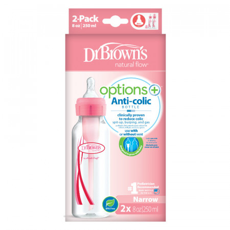 DR. BROWNS buteliukai siauru kakleliu OPTIONS+, rožinė, 250 ml, 2 vnt., SB82305-ESX SB82305-ESX