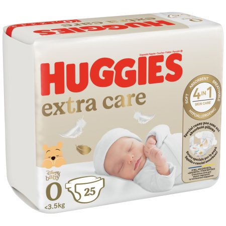 HUGGIES sauskelnės, Extra Care, 0 dydis, 3.5kg, 25 vnt., 2590101 