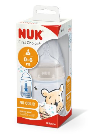 NUK buteliukas su temperatūros kontrole ir silikoniniu žinduku, PP FIRST CHOICE+,  DISNEY, 0-6M., 150 ml, M, SK47 SK47