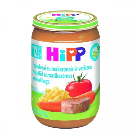 HiPP ekologiška pomidorų su makaronais ir vištiena tyrelė 220g 12m+ 6833 6833