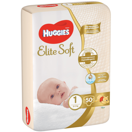 HUGGIES sauskelnės ELITE SOFT 1, 3-5kg, 50 vnt., 2593231 2593231