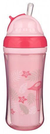 CANPOL BABIES sportinis puodelis su silikoniniu šiaudeliu, flamingo, 260 ml, 74/050 74/050
