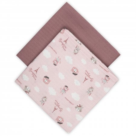 CANPOL BABIES muslino vystyklas BONJOUR PARIS, 0m+, 70x70 cm, 2 vnt., pink, 26/901_pin 26/901_pin