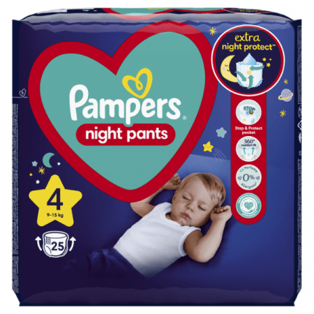 PAMPERS naktinės sauskelnės-kelnaitės, Night Pants, dydis 4, 25 vnt, 9kg-15kg, 81758419 81758419