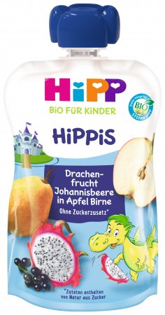 HiPP ekologiška obuolių, kriaušių, kertuočių ir juodųjų serbentų tyrelė, 12M+, 100g, 842507 842507