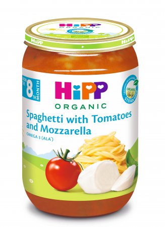 HiPP ekologiška  tyrelė spageti su pomidorais ir mocarela, 8M+, 220g, 6400 6400