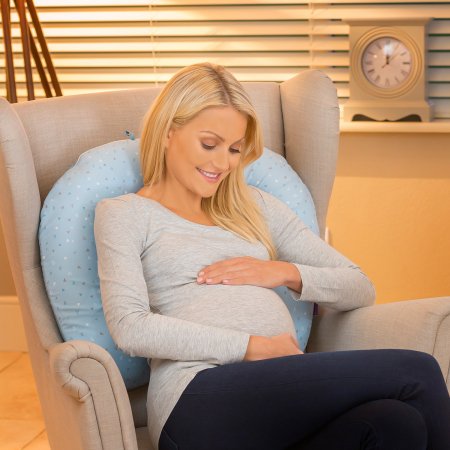 CLEVAMAMA maitinimo pagalvė ir kūdikio lizdelis ClevaCushion™, BlueConfetti, 3012 3012