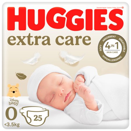 HUGGIES sauskelnės, Extra Care, 0 dydis, 3.5kg, 25 vnt., 2590101 