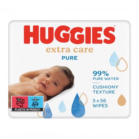 HUGGIES drėgnos kūdikių servetėlės PURE Triplo, 56x3 vnt., 2437303 2437303
