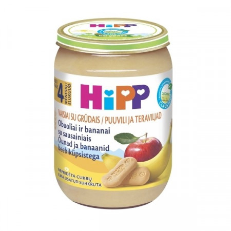 HiPP ekologiška obuolių, bananų tyrelė su sausainiais 4m+ 190g 4710 4710