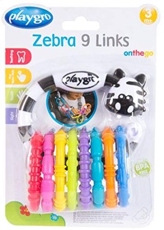 PLAYGRO vežimėlio žaislas Zebra 9 Links Swing Tag Clip Strip, 01845584649 