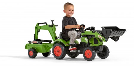 FALK pedalais minamas traktoriukas Claas su priekaba, priekiniu ir galiniu  ekskavatoriumi, 2040N 2040N