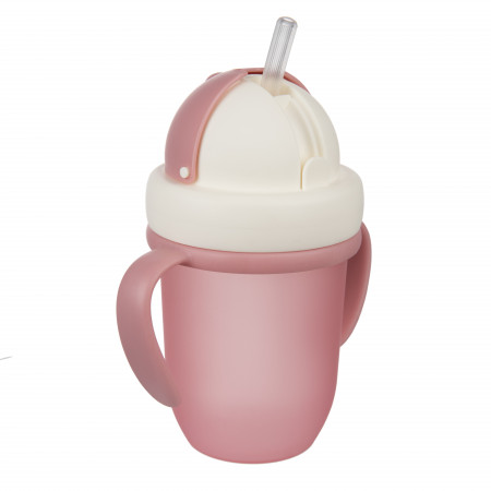 CANPOL BABIES puodelis su silikoniniu šiaudeliu MATTE PASTELS, rožinis, 9 mėn+, 210 ml, 56/522_pin 56/522_pin