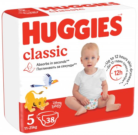 HUGGIES sauskelnės CLASSIC 5, 11-25kg, 38 vnt., 2595131 2595131