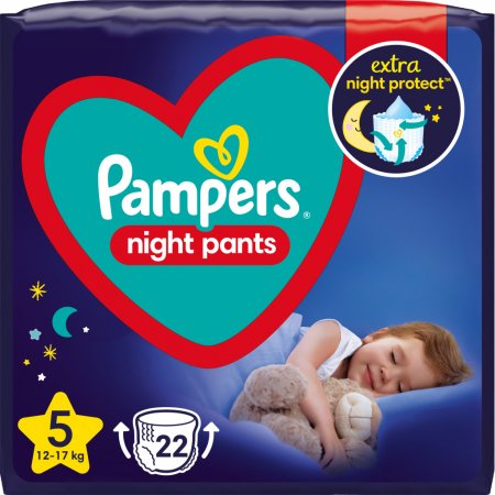 PAMPERS naktinės sauskelnės-kelnaitės, Night Pants, dydis 5, 22 vnt, 12kg-17kg, 81758420 81758420