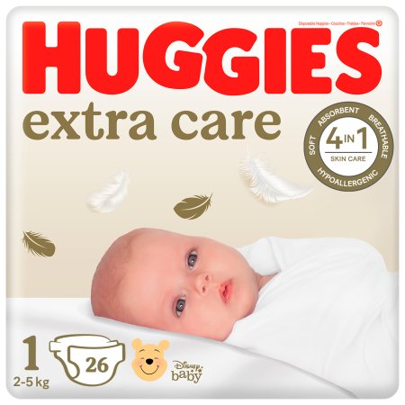 HUGGIES sauskelnės EXTRA CARE 1, 2-5kg, 26 vnt., 2592021 2592021